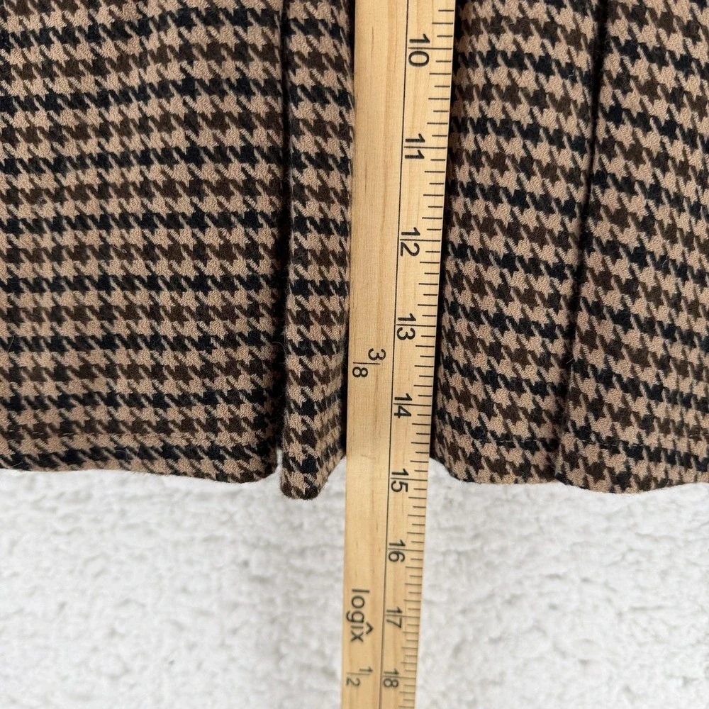 Guess‎ Skirt Womens Large Brown Houndstooth Pleated Mini Knit Lined Zip Stretch